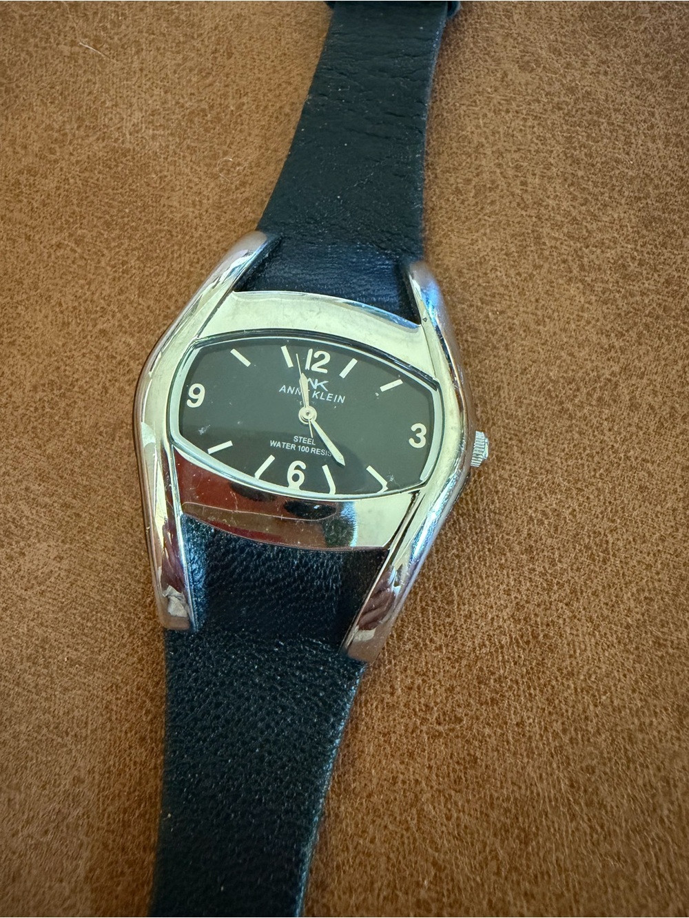 Vintage Anne Klein Women's Watch - Silver-Tone Case, Black Dial, 100ft Water Res
